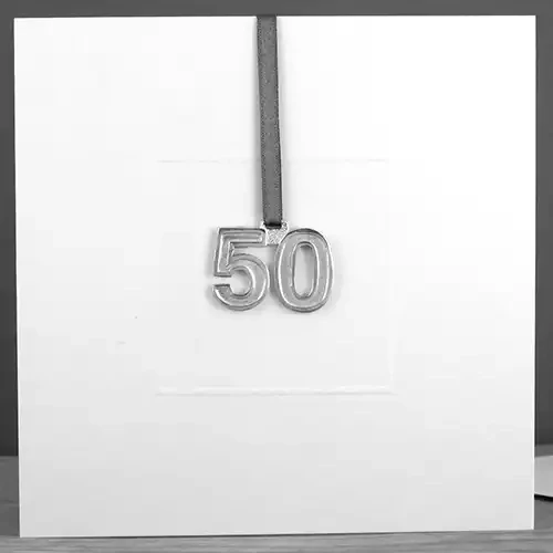Pewter Tag Birthday Card - 50 - by Lancaster and Gibbings