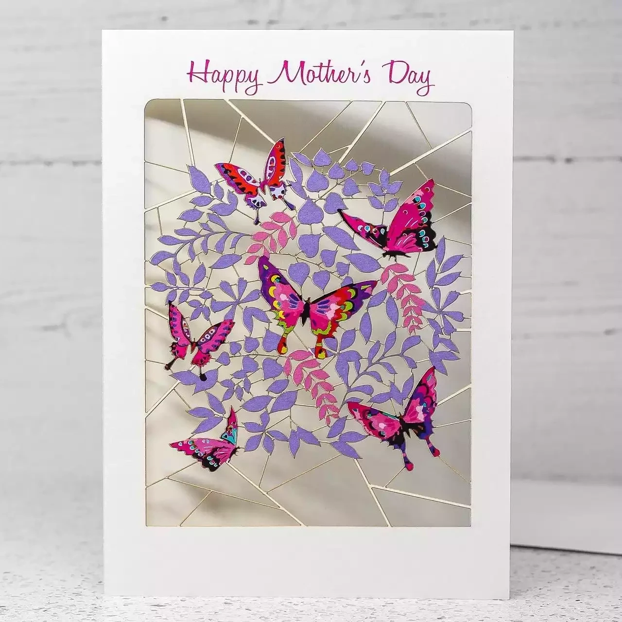 Pink and Purple Butterflies Mothers Day Card by Ge Feng