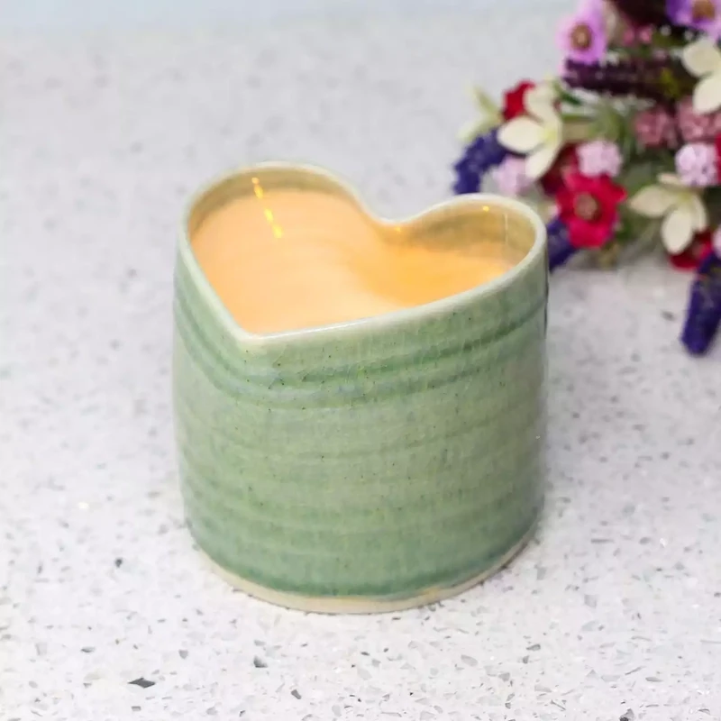 Porcelain Heart Tealight Holder - Large - Green by Mary Howard-george