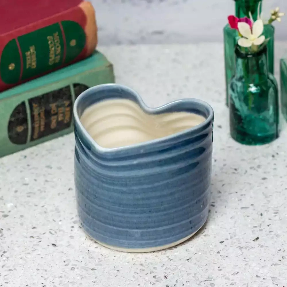 Porcelain Heart Tealight Holder - Large - Slate Blue by Mary Howard-george