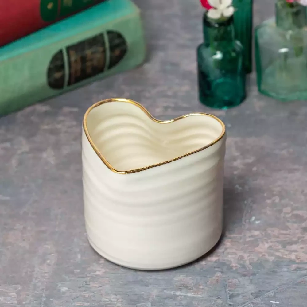 Porcelain Heart Tealight Holder - Large - Cream With Gold Lustre by Mary Howard-George