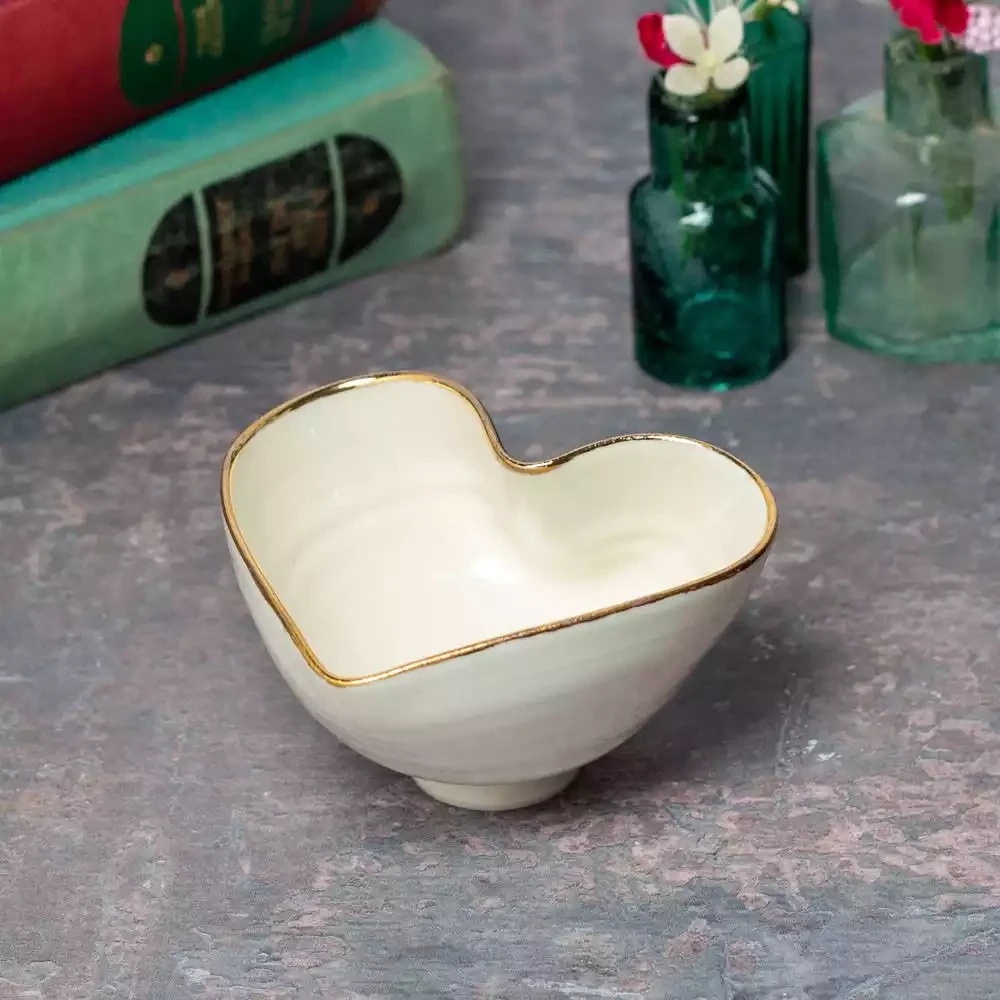Porcelain Heart Bowl - Small - Cream With Gold Lustre by Mary Howard-george