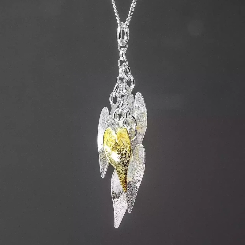 Pointed Hearts Cluster Silver and Gold Plate Necklace by Fi Mehra