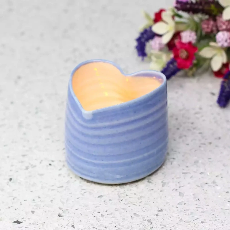 Porcelain Heart Tealight Holder - Small - Pale Blue by Mary Howard-george