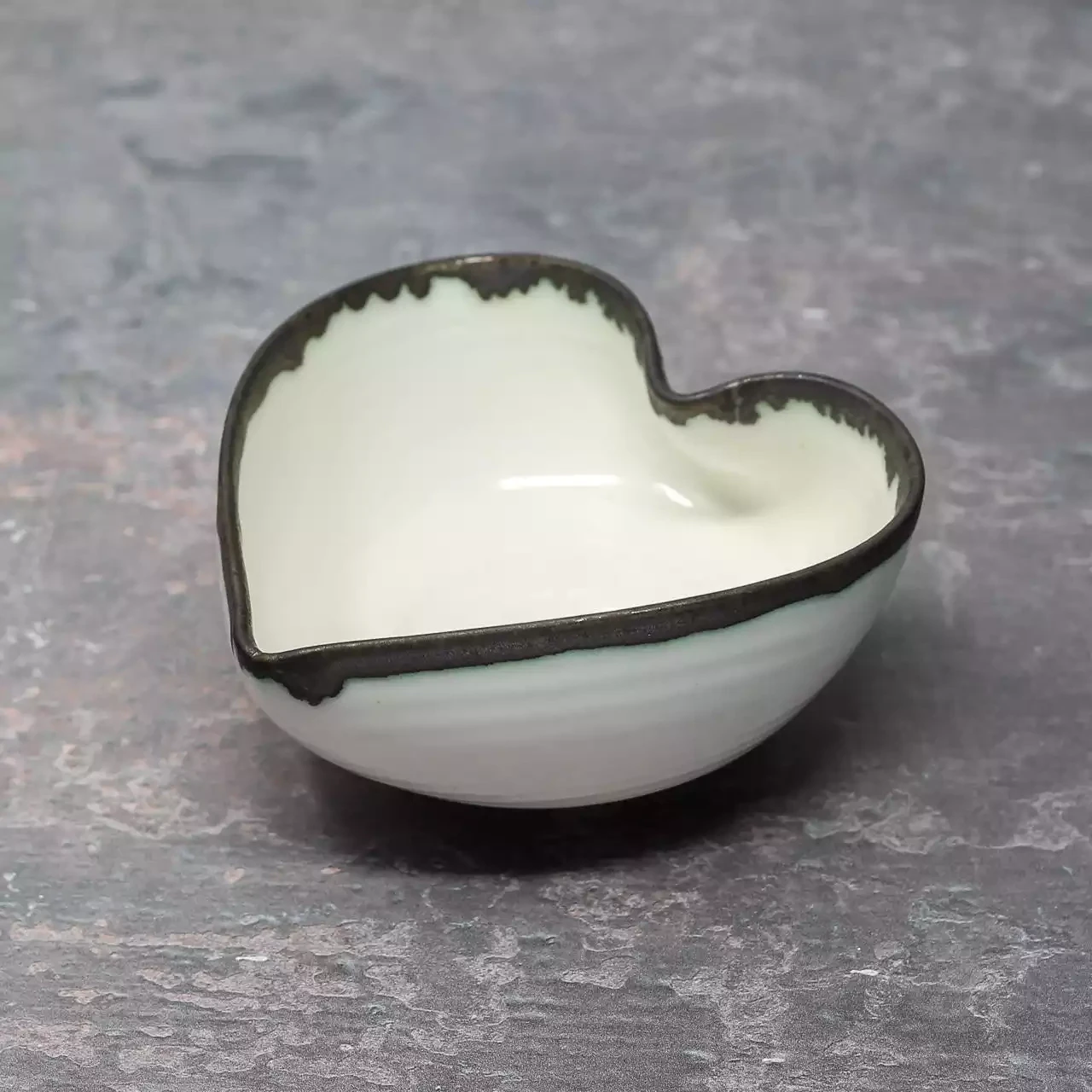 Porcelain Heart Bowl - Small - Cream With Blackened Rim by Mary Howard-George