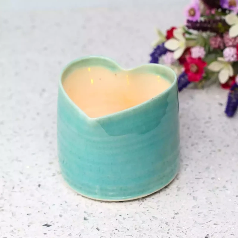 Porcelain Heart Tealight Holder - Large - Turquoise by Mary Howard-george