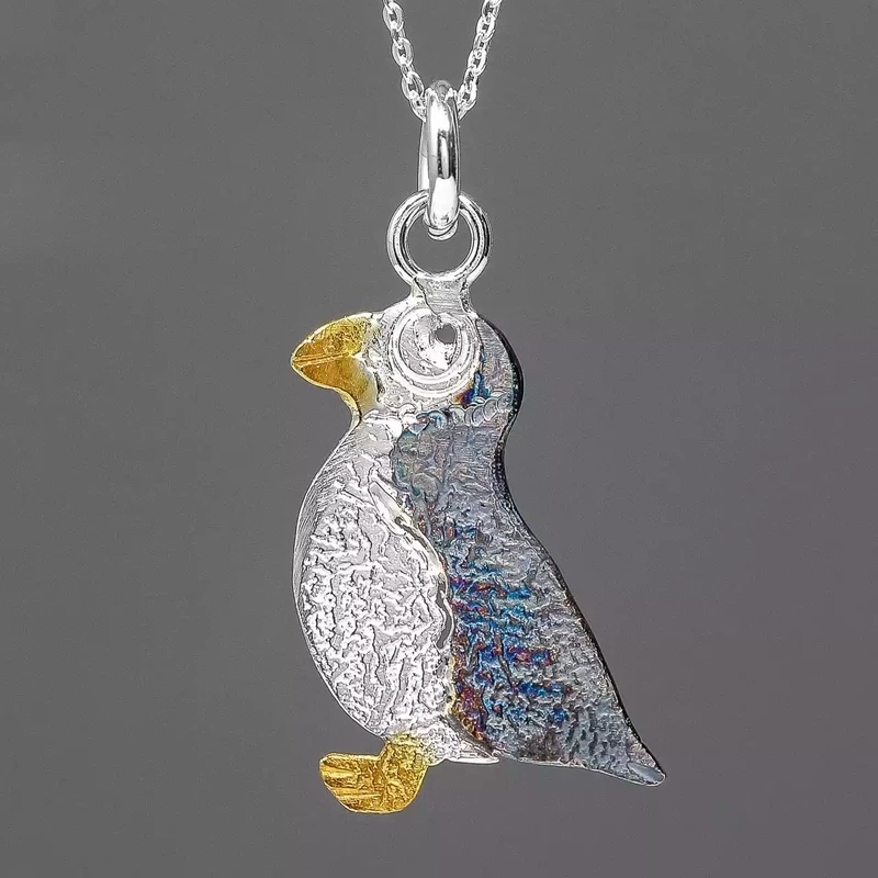 Puffin Silver and Gold Plate Pendant - Large by Fi Mehra