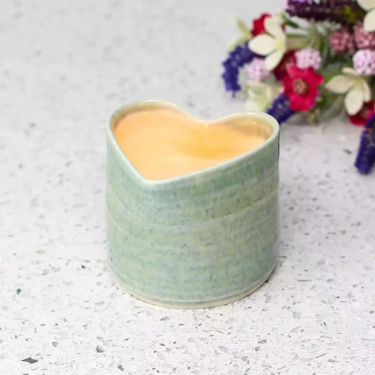 Porcelain Heart Tealight Holder - Small - Green by Mary Howard-george