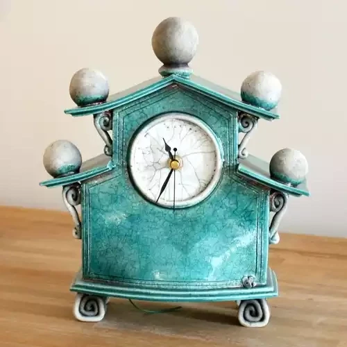 quirky ceramic mantel clock - medium - turquoise by ian roberts MGT