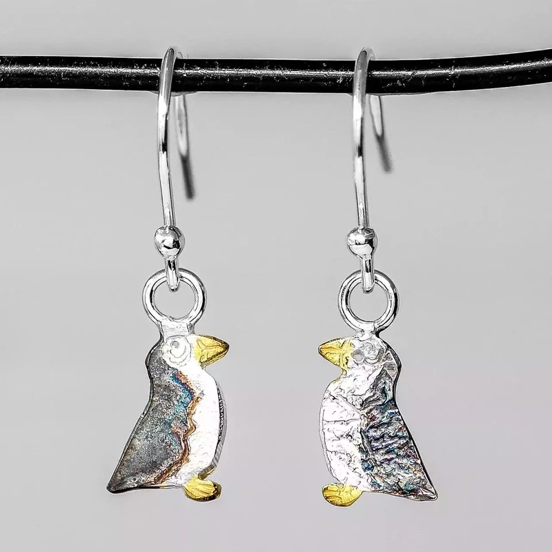 Puffin Silver and Gold Plate Drop Earrings by Fi Mehra