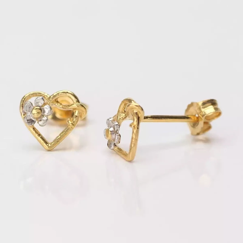 Posy Heart Stud Earrings - Silver and Gold Plate by Alex Monroe