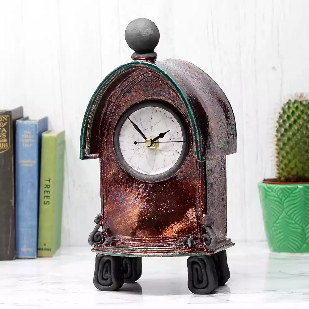 quirky ceramic mantel clock - medium - copper by ian roberts MDC