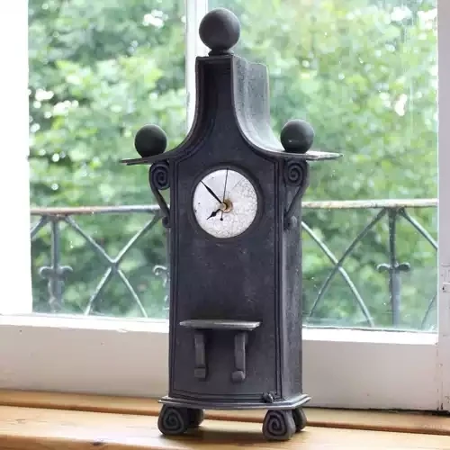 quirky ceramic mantel clock - tall - charcoal by ian roberts TAB