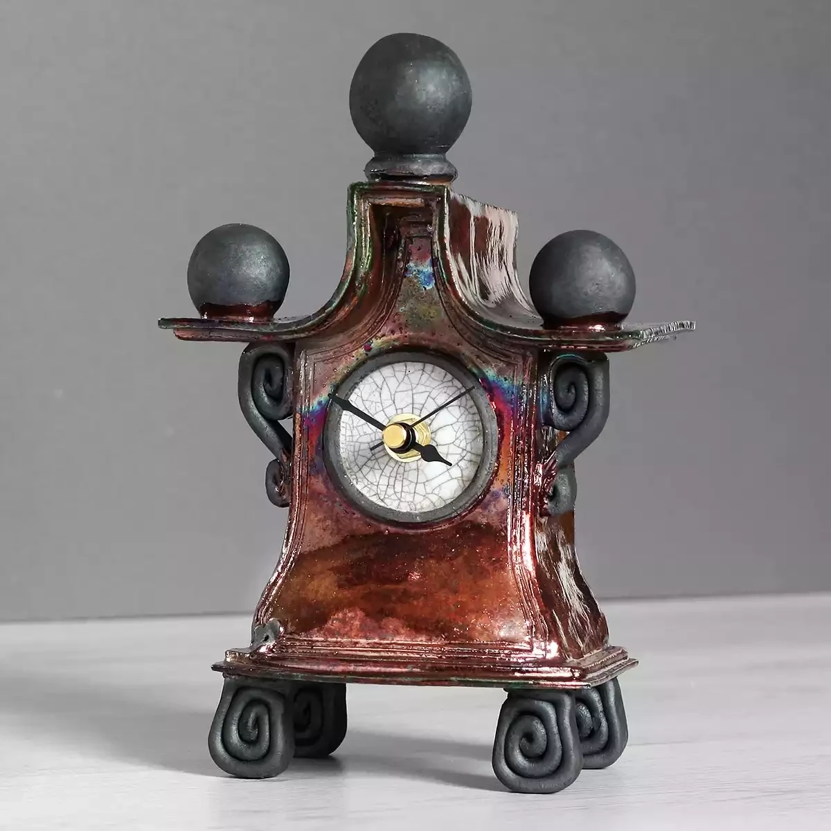 quirky ceramic mantel clock - small - copper by ian roberts SAC