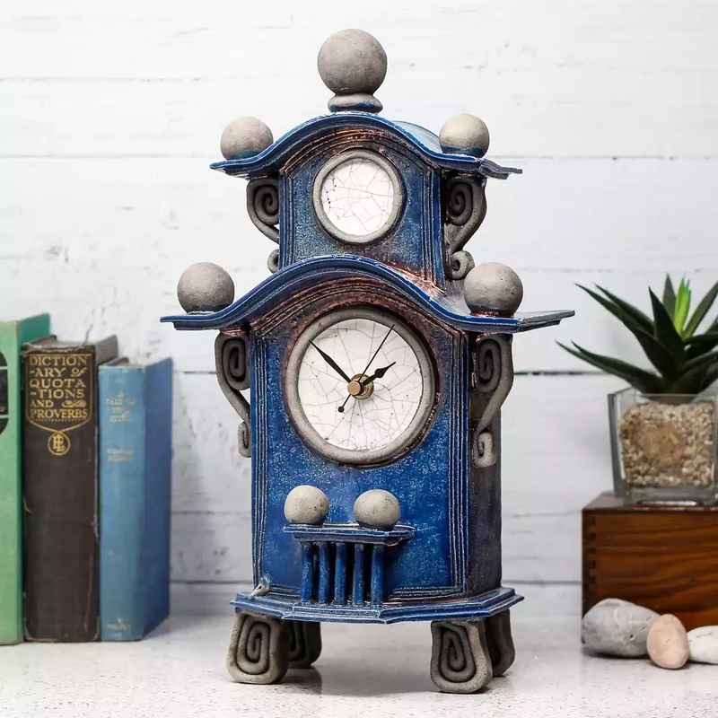 quirky ceramic two-tier mantel clock - cobalt blue by ian roberts