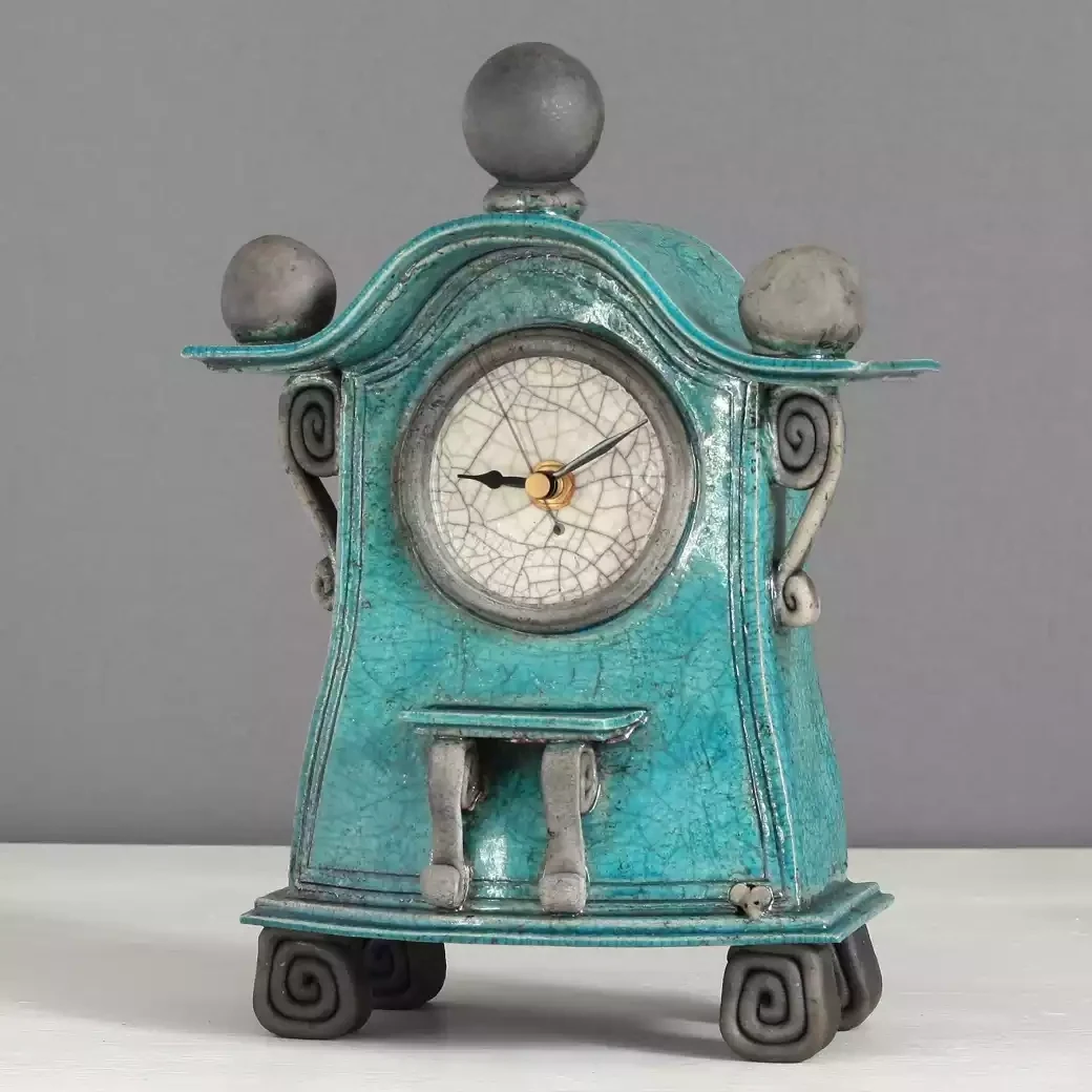 quirky ceramic mantel clock with shelf - medium - turquoise with shelf by ian roberts