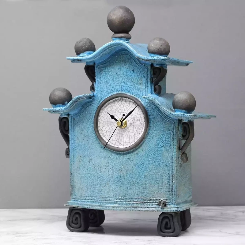 quirky ceramic two-tier mantel clock - medium - aqua blue by ian roberts