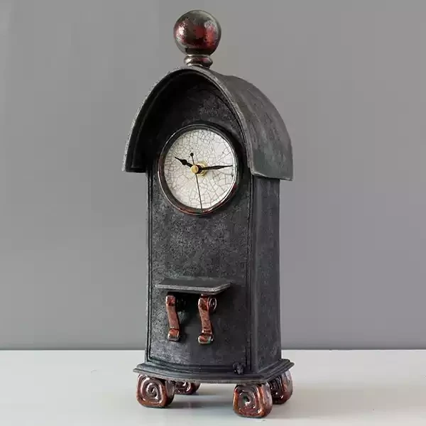 quirky ceramic mantel clock with shelf - tall - charcoal with copper by ian roberts TDBSCB