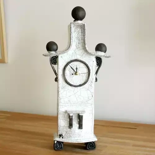 quirky ceramic mantel clock with shelf - tall - white by ian roberts