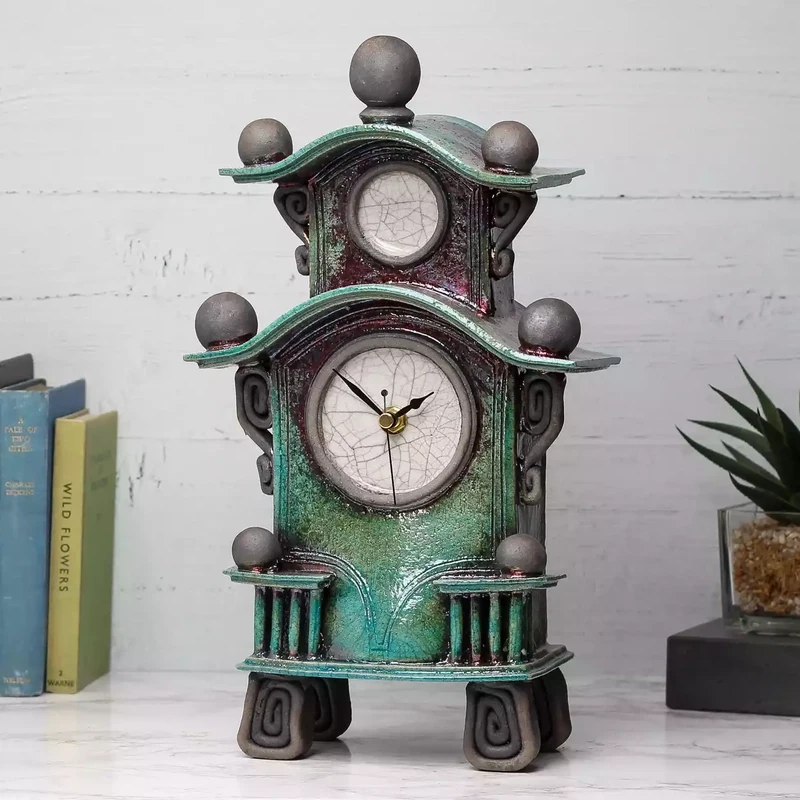 quirky ceramic twotier mantel clock turquoise by ian roberts