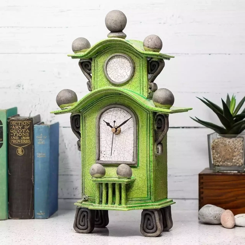 quirky ceramic twotier mantel clock green by ian roberts