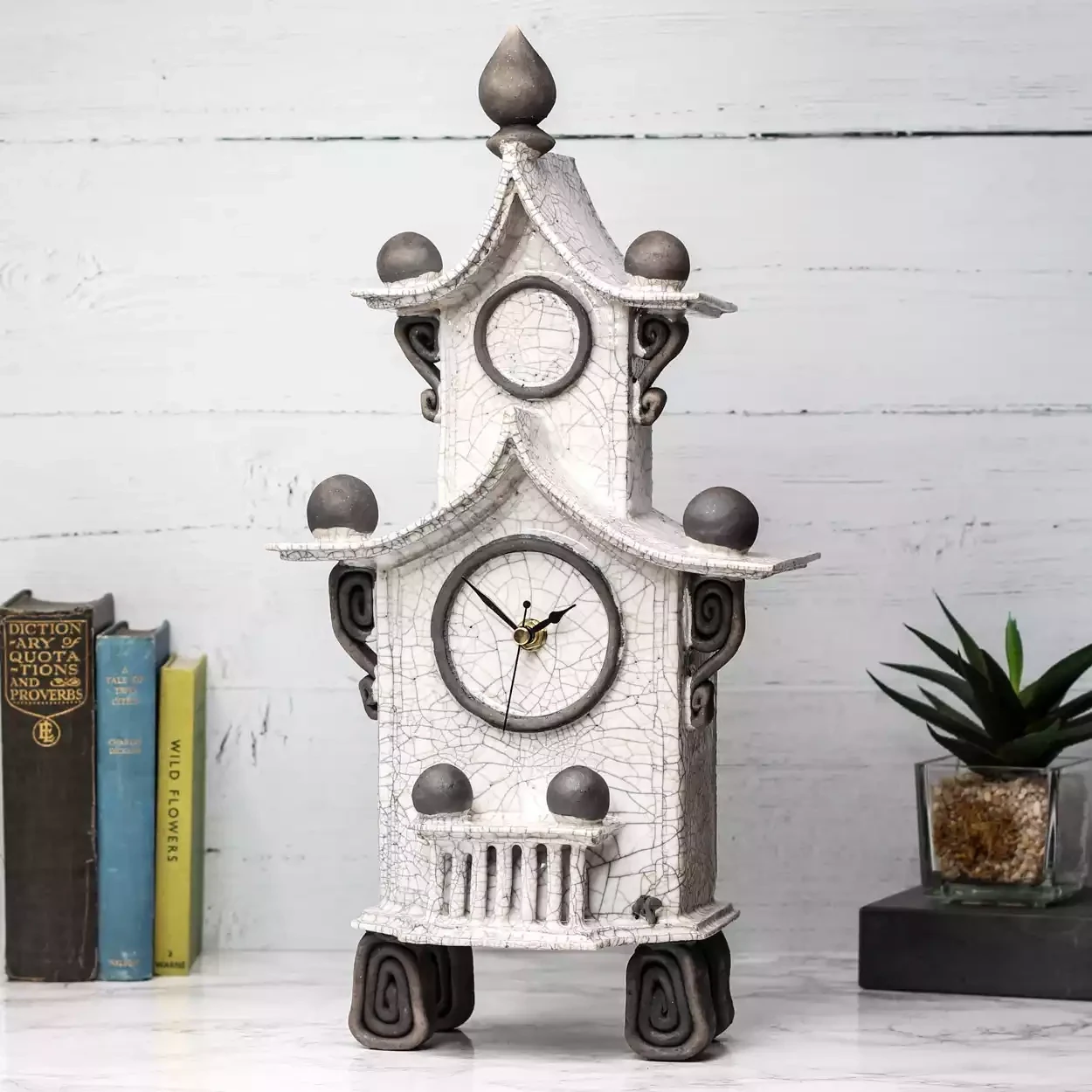 quirky ceramic two-tier mantel clock - white by ian roberts