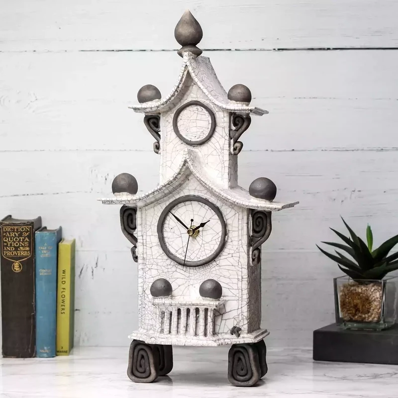 quirky ceramic twotier mantel clock white by ian roberts