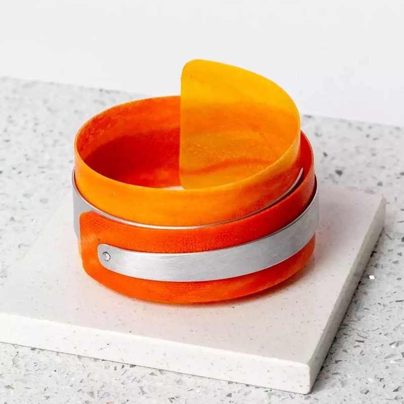 Recycled Plastic Cuff Bracelet - Citrus Aluminium by Anna Roebuck