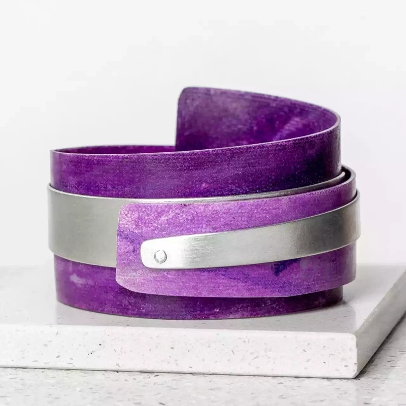 Recycled Plastic Cuff Bracelet - Purple Aluminium by Anna Roebuck