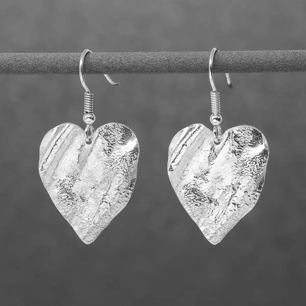 Ribbon Heart Silver Drop Earrings - Large by Silverfish