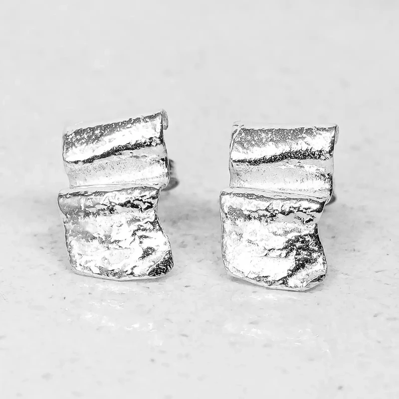 Ribbon Silver Stud Earrings - Large by Silverfish
