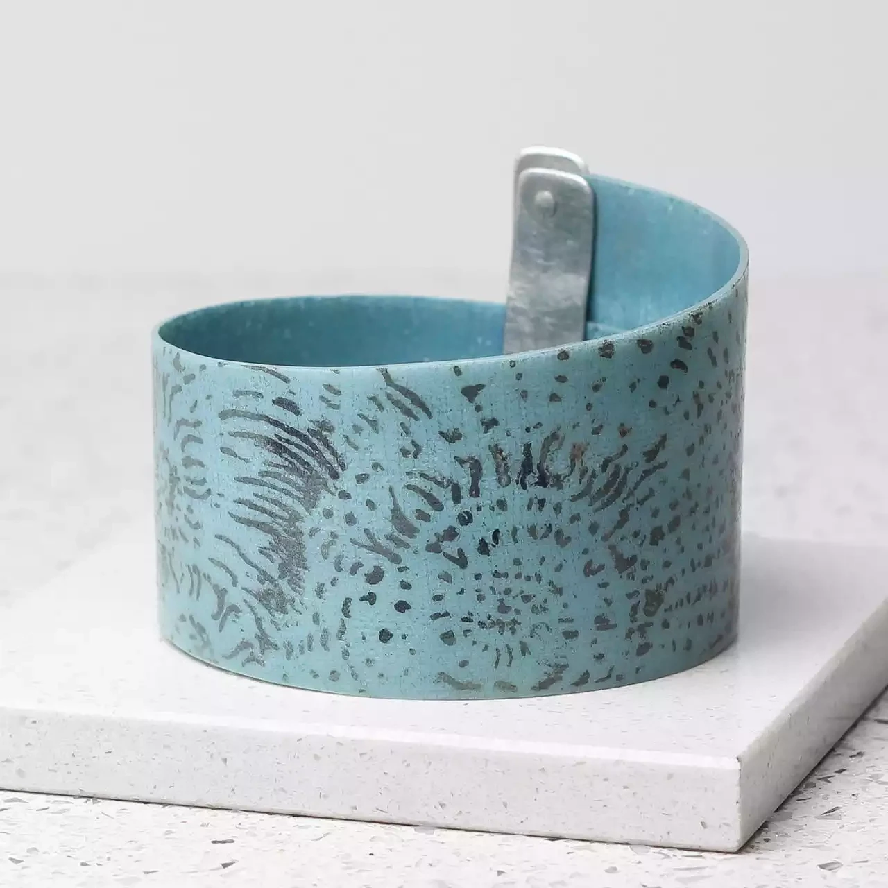 Recycled Plastic Wraparound Cuff Bracelet - Ammonite Blue by Anna Roebuck