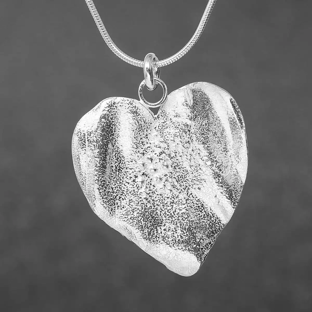 Ribbon Heart Silver Pendant - Large by Silverfish