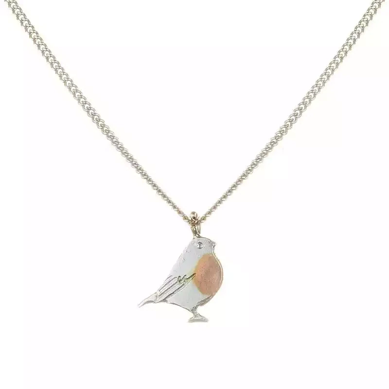 Robin with Rose Gold Plate Chest Silver Pendant by Amanda Coleman