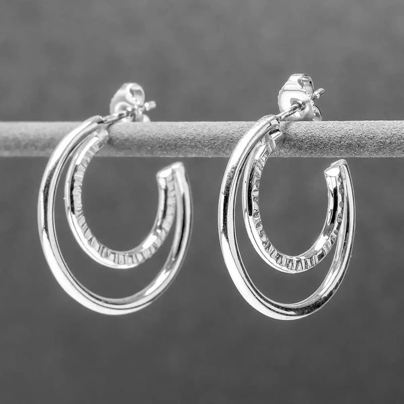 Round Silver Hoop Earrings - Double by Tara Kirkpatrick