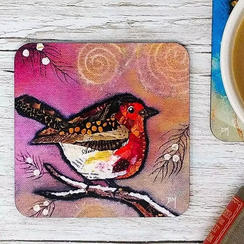 robin on blush coaster by dawn maciocia