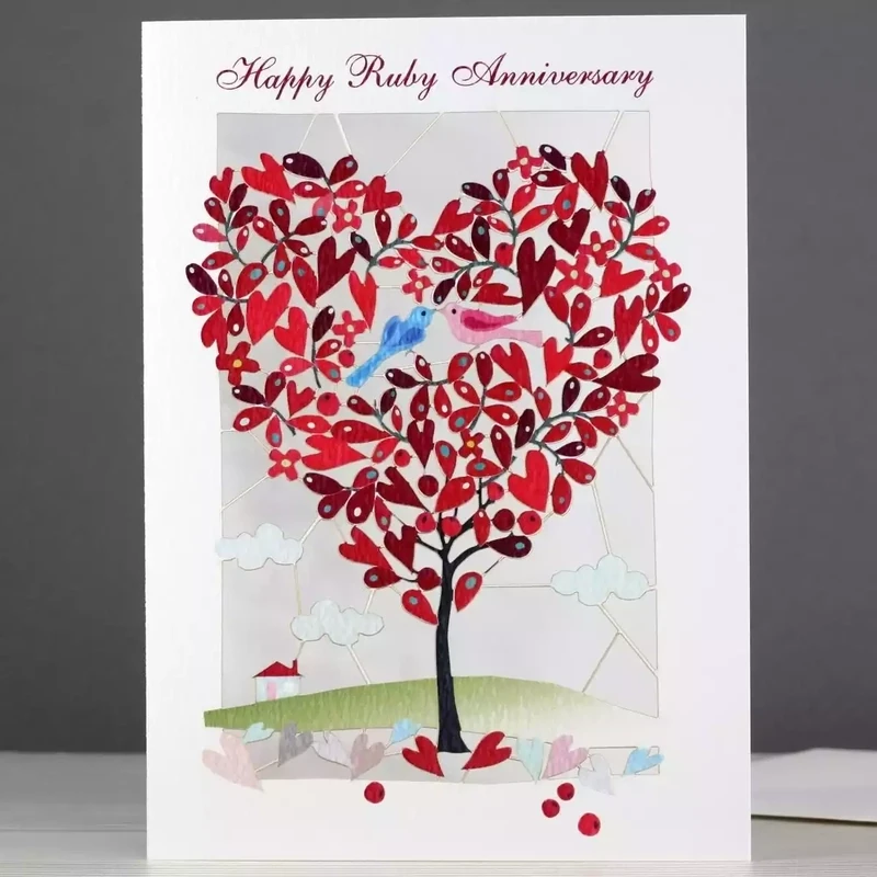 Ruby Anniversary Tree Laser-cut Card by Ge Feng