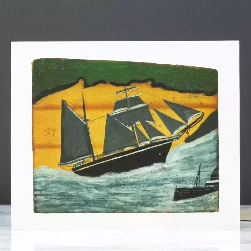 Sailing Ship Against a Sandy Beach Card by Alfred Wallis