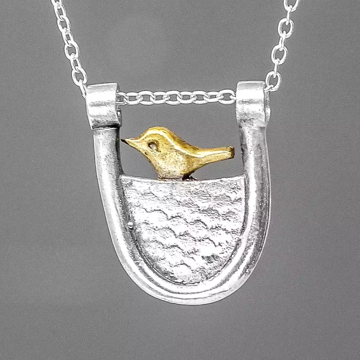 Scandi Bird Silver and Gold Plate Necklace by Xuella Arnold
