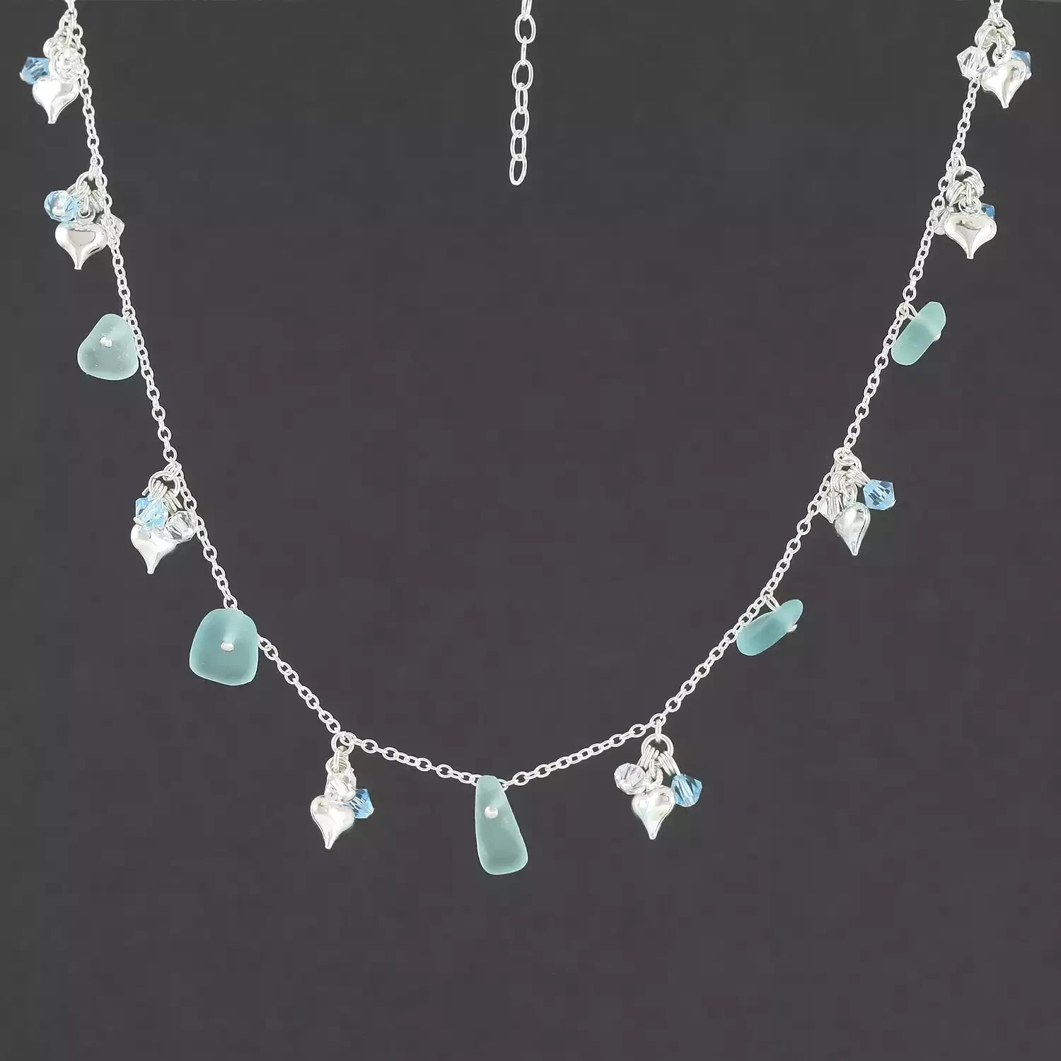 Sea Glass and Crystal Silver Necklace - Sea Blue by Gaynor Hebden-Smith