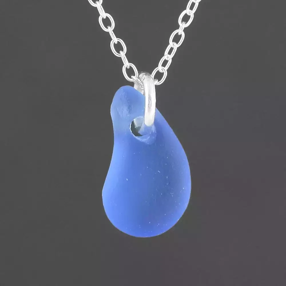Sea Glass Teardrop Silver Pendant - Blue by Gaynor Hebden-Smith