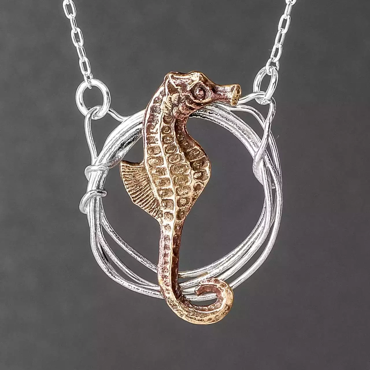 Seahorse Silver and Bronze Necklace by Xuella Arnold
