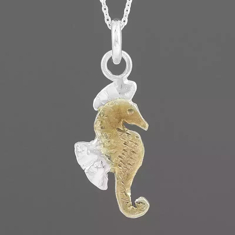 Seahorse Silver and Rose Gold Plate Pendant by Fi Mehra