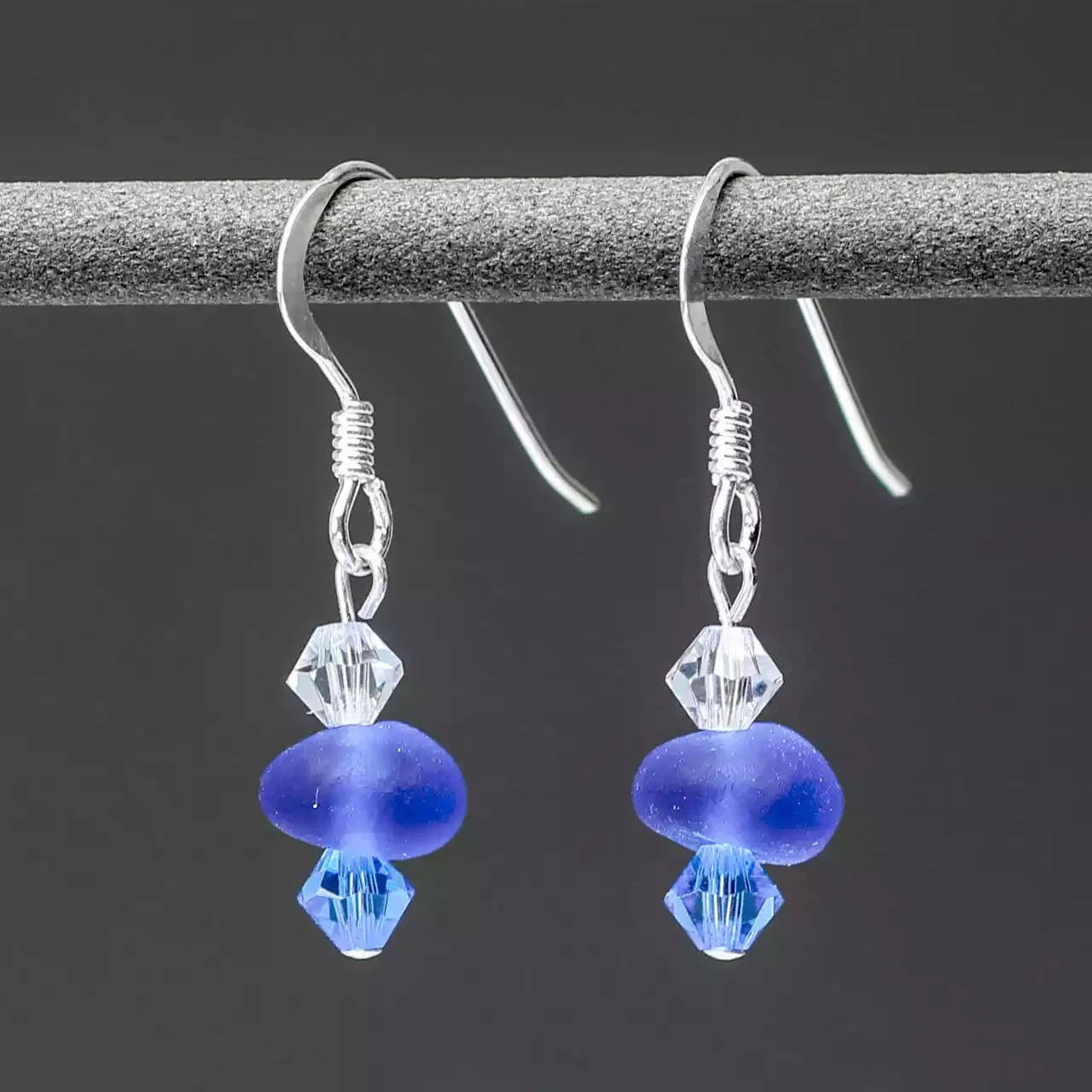 Sea Glass Pebble and Glass Beads Drop Earrings - Blue by Gaynor Hebden-Smith
