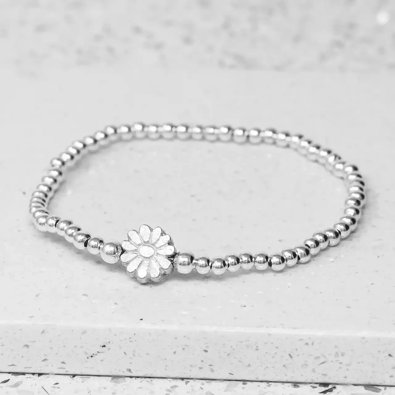 Seed Bead Bracelet With Pewter Daisy Charm - Friends for Life by Metal Planet