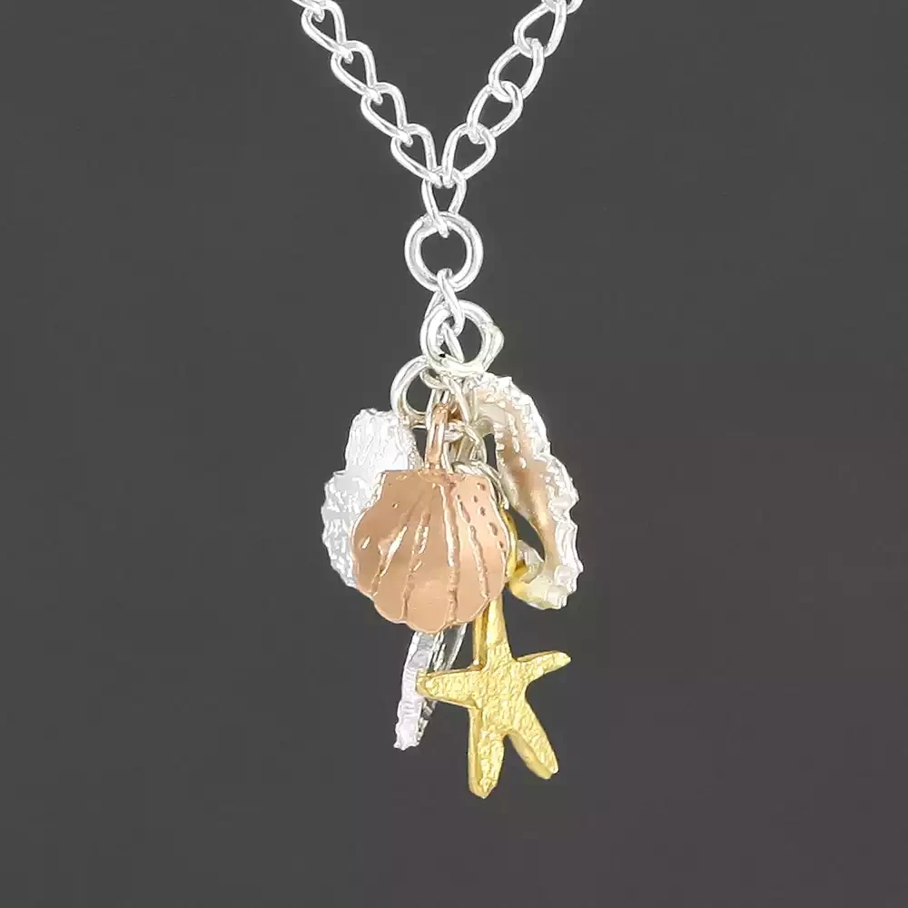 Sea Mix Cluster With Silver, Gold and Rose Gold Plate Pendant by Amanda Coleman