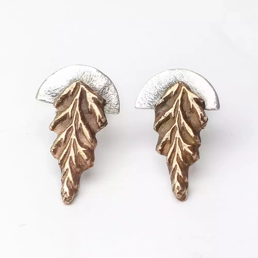 Seaweed Bronze and Silver Strud Earrings by Xuella Arnold