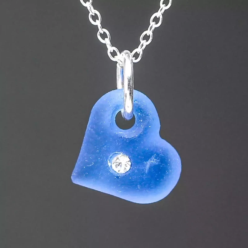 Sea Love Glass and Silver Pendant with Sparkle - Blue by Gaynor Hebden-Smith