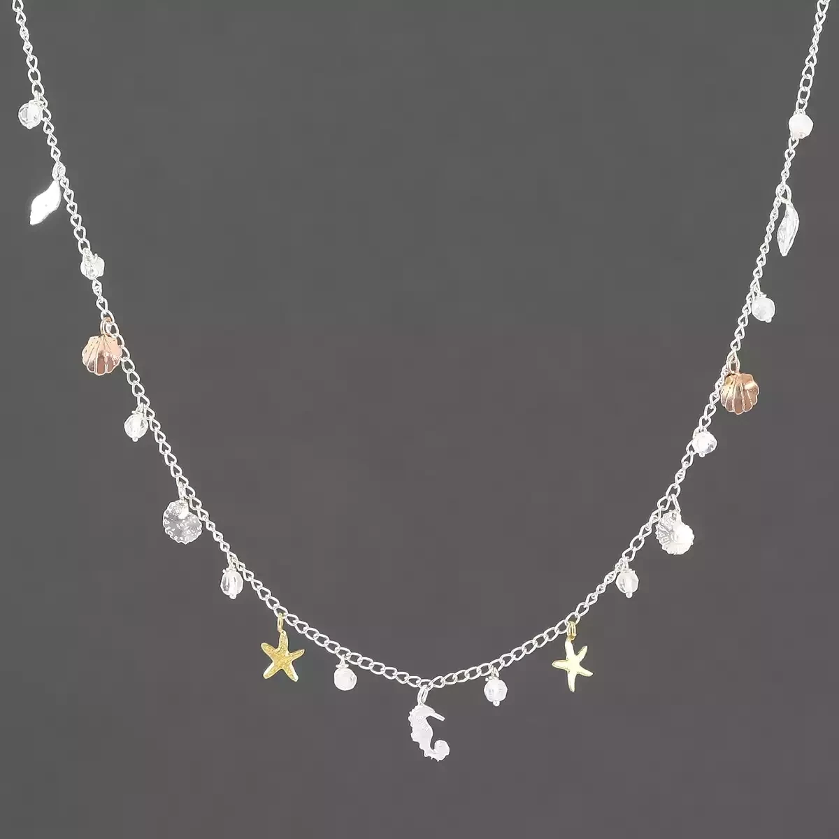 Sea Mix With Silver, Gold Plate and Moonstones Necklace by Amanda Coleman