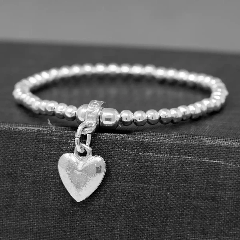 Seed Bead Bracelet With Pewter Rounded Heart Charm by Metal Planet